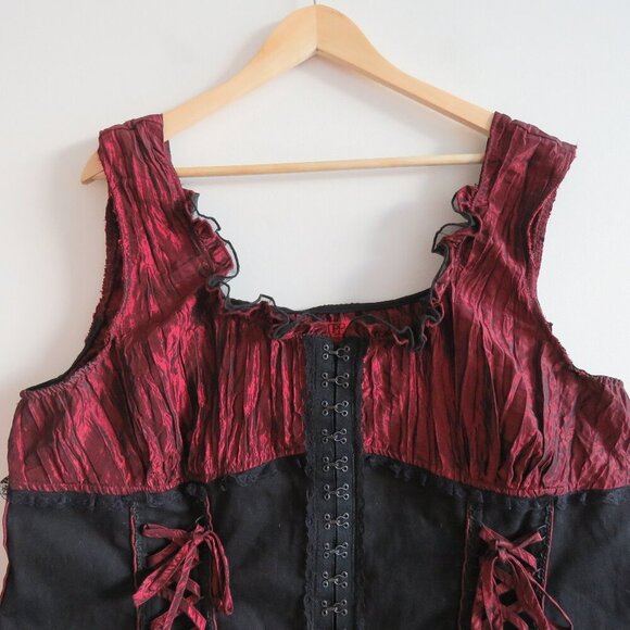 TRIPP NYC Vintage Y2K Steampunk Goth Pirate Lace Corset Top Black Metallic Red - Picture 3 of 16